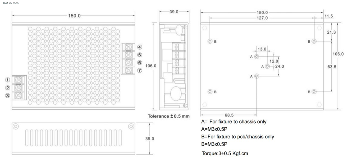 Mechanical Drawing - Power Partners TAA240-27C Switching Power Supply